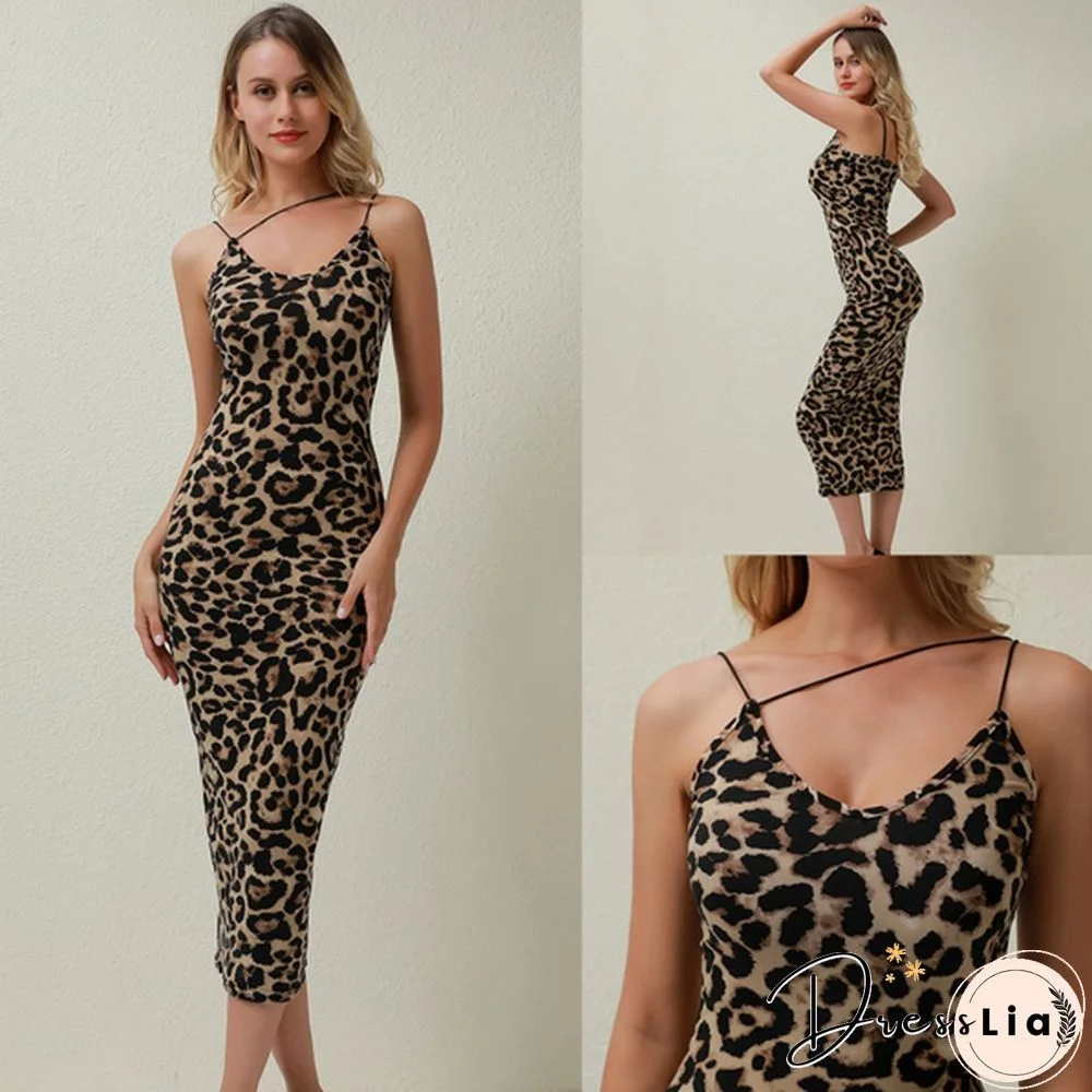 Women Dress Cami Dress Spaghetti Strap Slim Fit Sexy Autumn Spring Summer Snakeskin Long Dress Evening Party Leopart Printed Sleeveless Sheath Club Bodycon Dresses