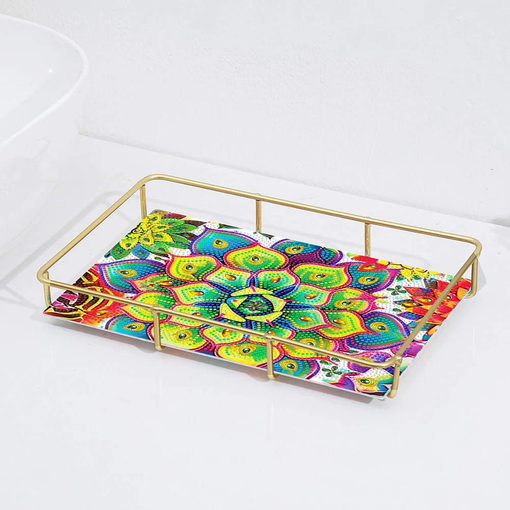 DIY Mandala Pattern Acrylic Special Shaped 5D Diamond Painting Tray Art Craft Decor(28*19*5cm)