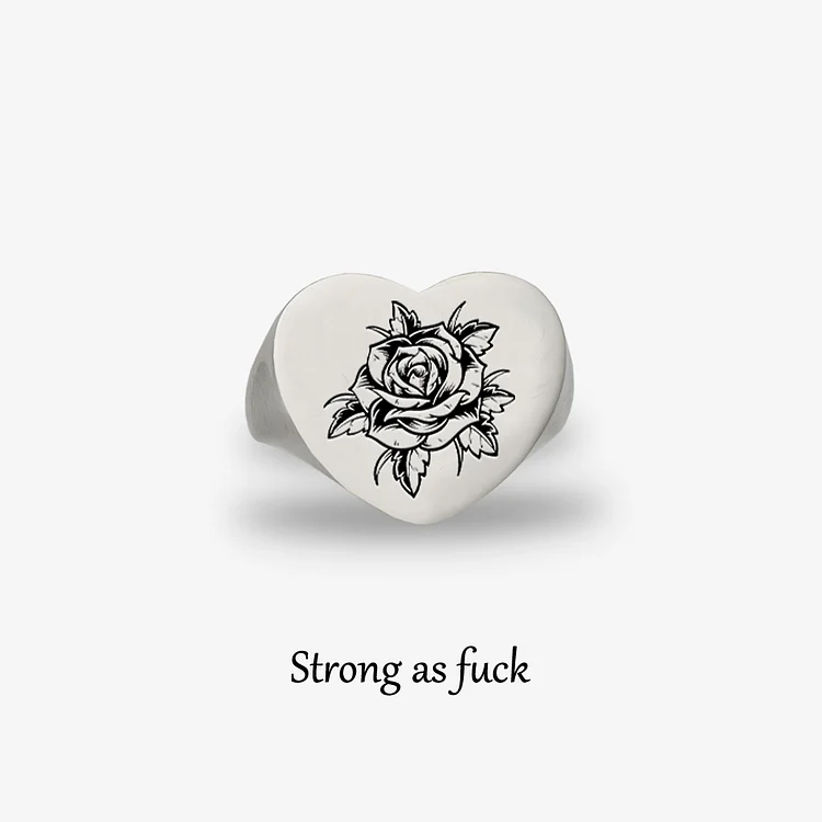For Self - Strong As Fuck Black Rose Heart Ring