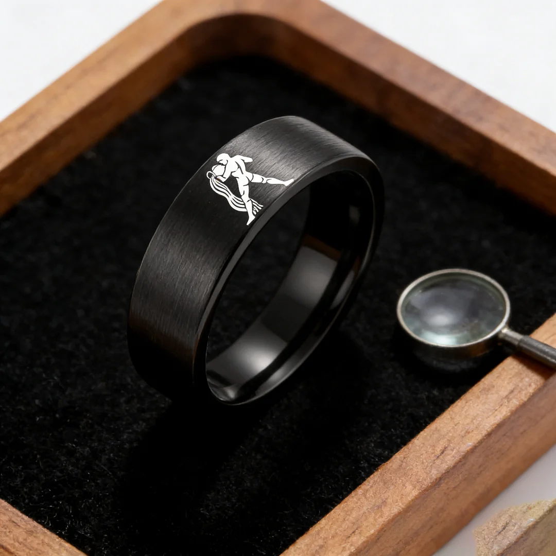 Flat Aquarius Tungsten Wedding Bands Tungsten Rings Black Comfort fit for Womens or Mens 4MM 6MM 8MM Width