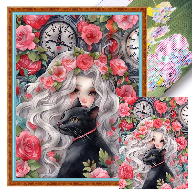 【Huacan Brand】Alice And The Black Cat 11CT Stamped Cross Stitch 45*60CM