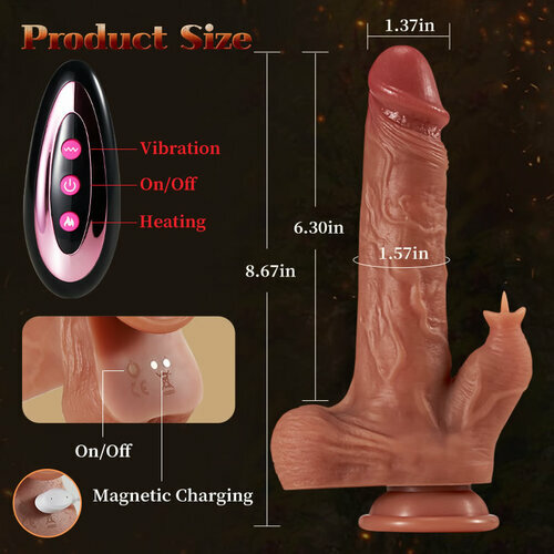 8.7 Inches Heating & Licking Realistic Dildo Vibrator With 3 Thrusting Modes - Rose Toy
