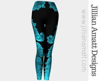pornhint Pornhint WomenÕs Leggings! Black and Teal | Geometric Leggings |Trippy Psychedelic | Festival Dance or Yoga Tights