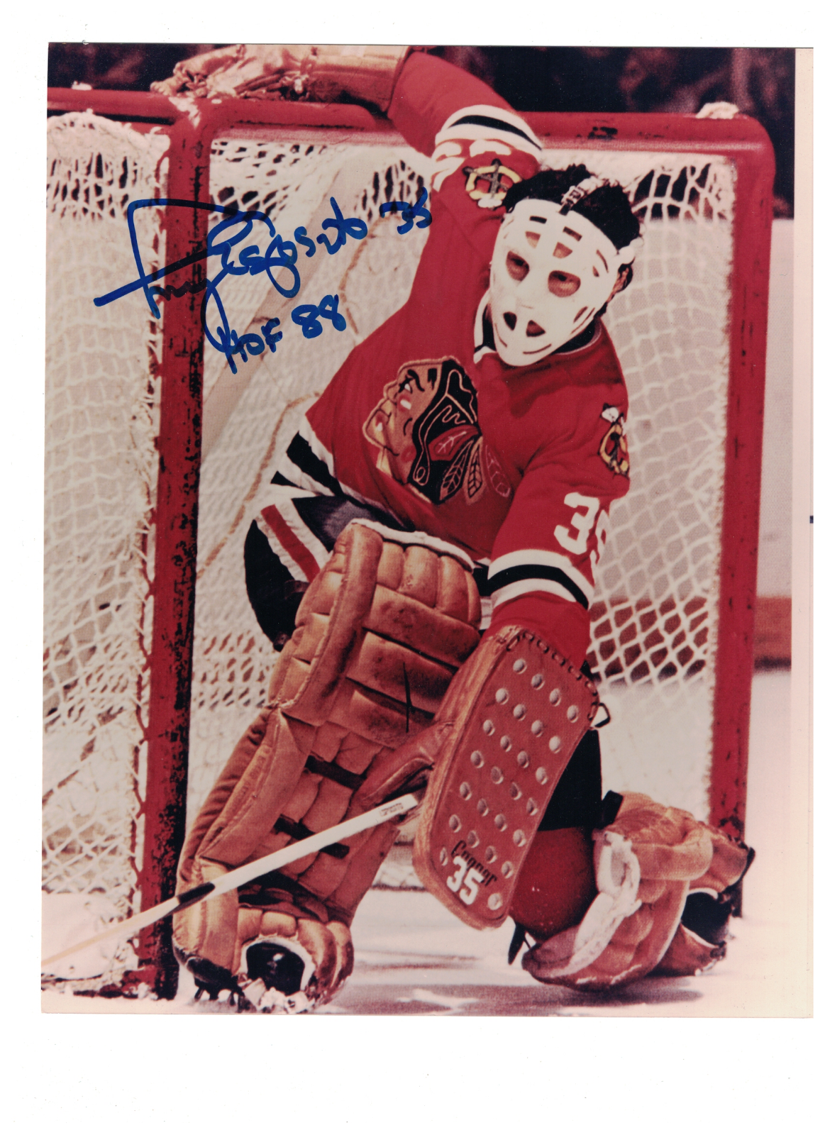 Tony Esposito Chicago Blackhawks Inscribed HOF 88 Signed 8x10 Photo Poster painting W/COA