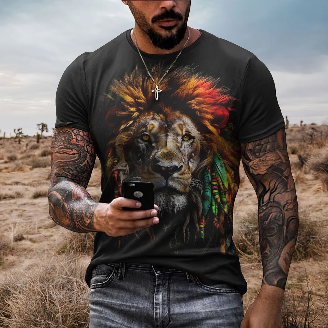 Men's Reggae Lion Printed Short Sleeved T-Shirt