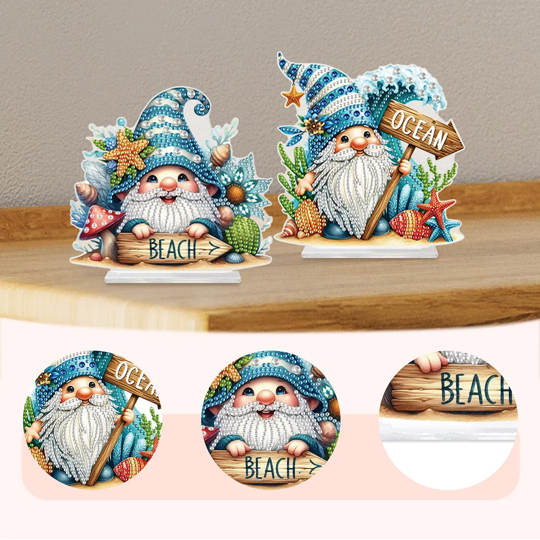 2Pcs DIY Diamond Art Tabletop Ornaments Reusable Special Gem Rhinestone Mosaic Craft Multi-Purpose Diamonds Art Suncatchers Flowers Gift for Craft Lovers (Beach Gnomes)