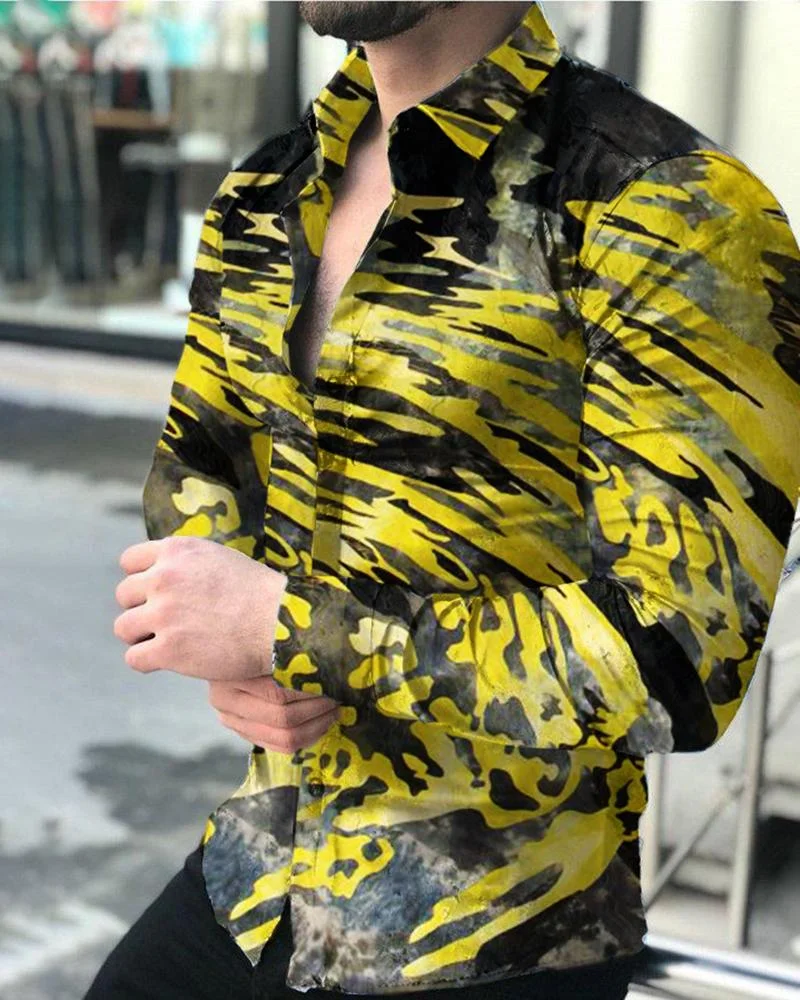 Men's Casual Printed Long-Sleeved Shirt01