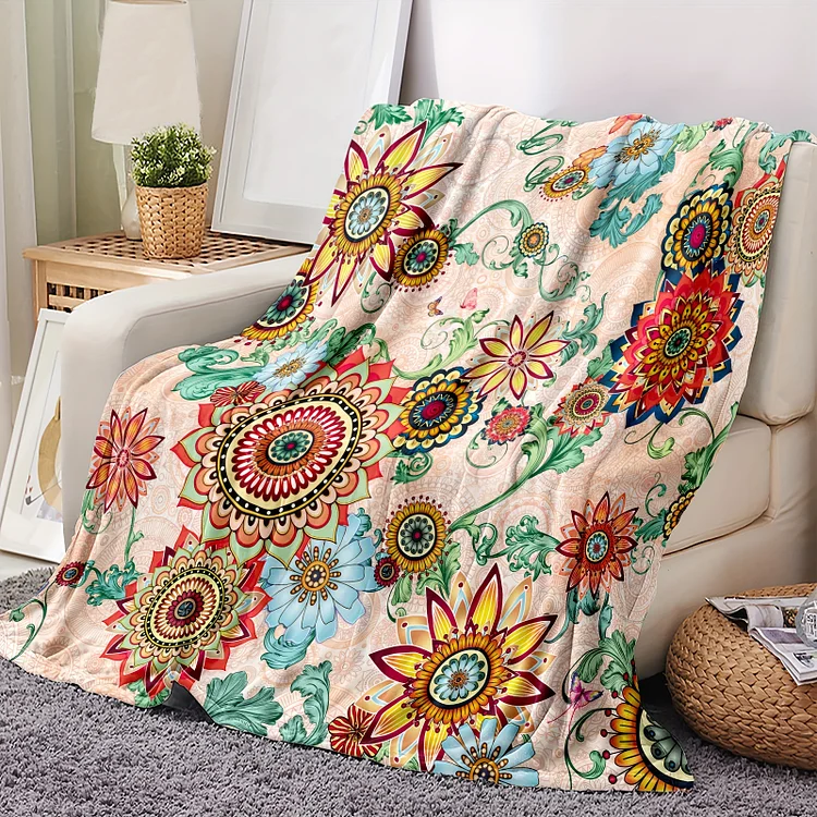 Comstylish Bohemian Mandala Floral Print Anti-pilling Flannel Blanket