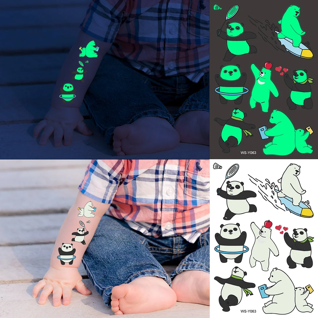 Sdrawing Glow In The Dark Temporary Tattoos For Kids Boys Kids Fake Luminous Tattoo Flash Animal Cartoon Party Favor Set Glowing Zoo