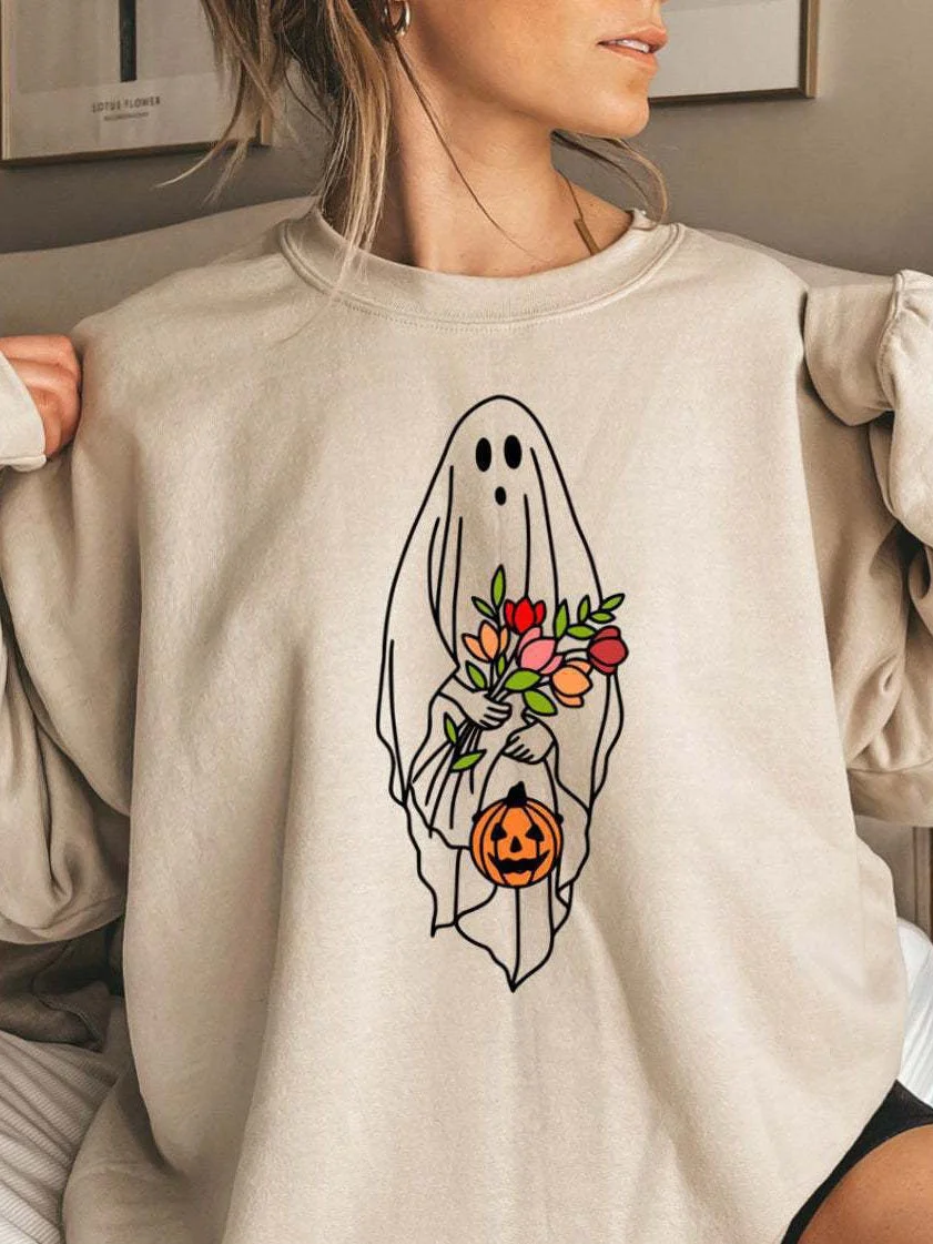 Ghost With Flower Printed Loose Top