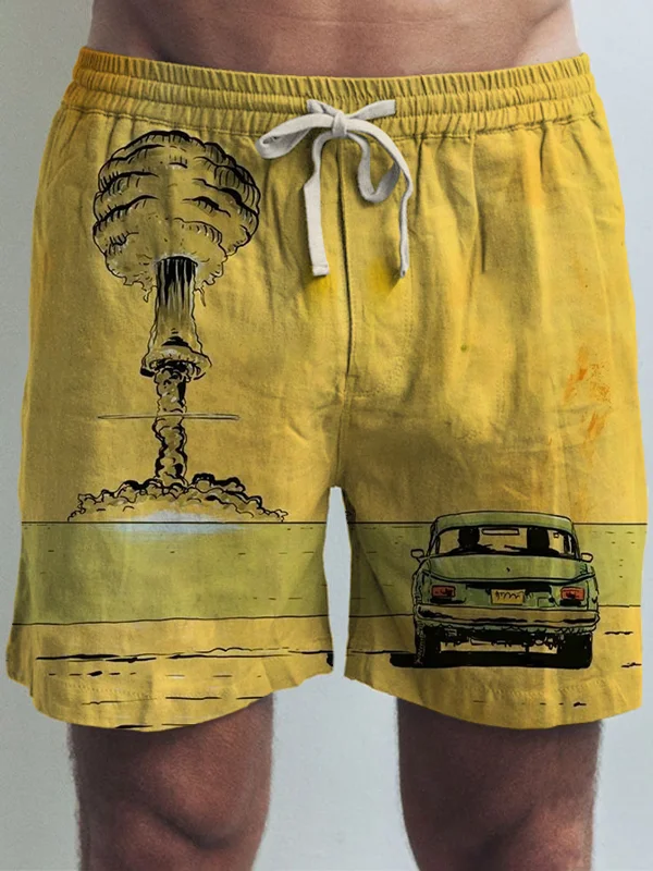 Men's Explode Car Print Casual Shorts