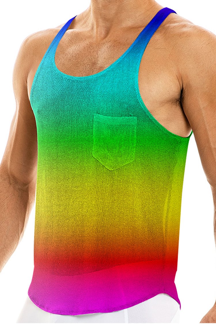 Rainbow Mesh Sleeveless See-Through Tank Tops 