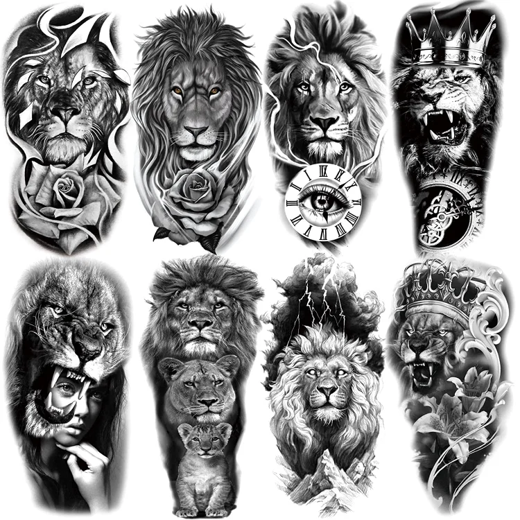 Imposing Lion tattoo style with roses