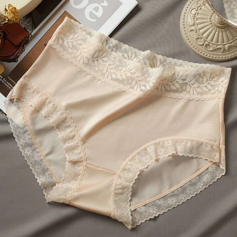 Billionm ice silk women's underwear ladies bag hip mid-waist underwear lace sexy women's underwear breathable cotton underwear