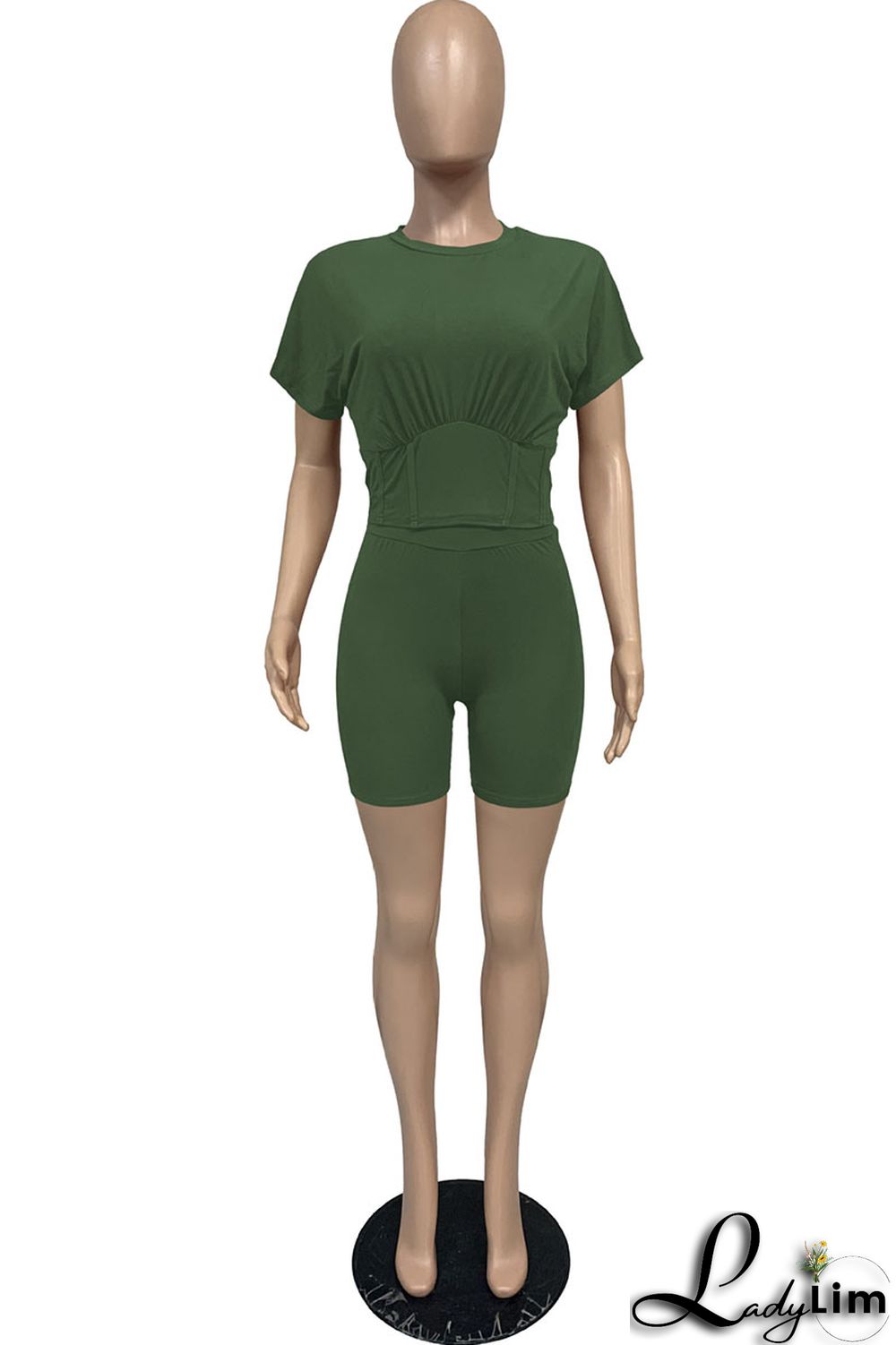 Yellow Casual Solid Split Joint O Neck Short Sleeve Two Pieces