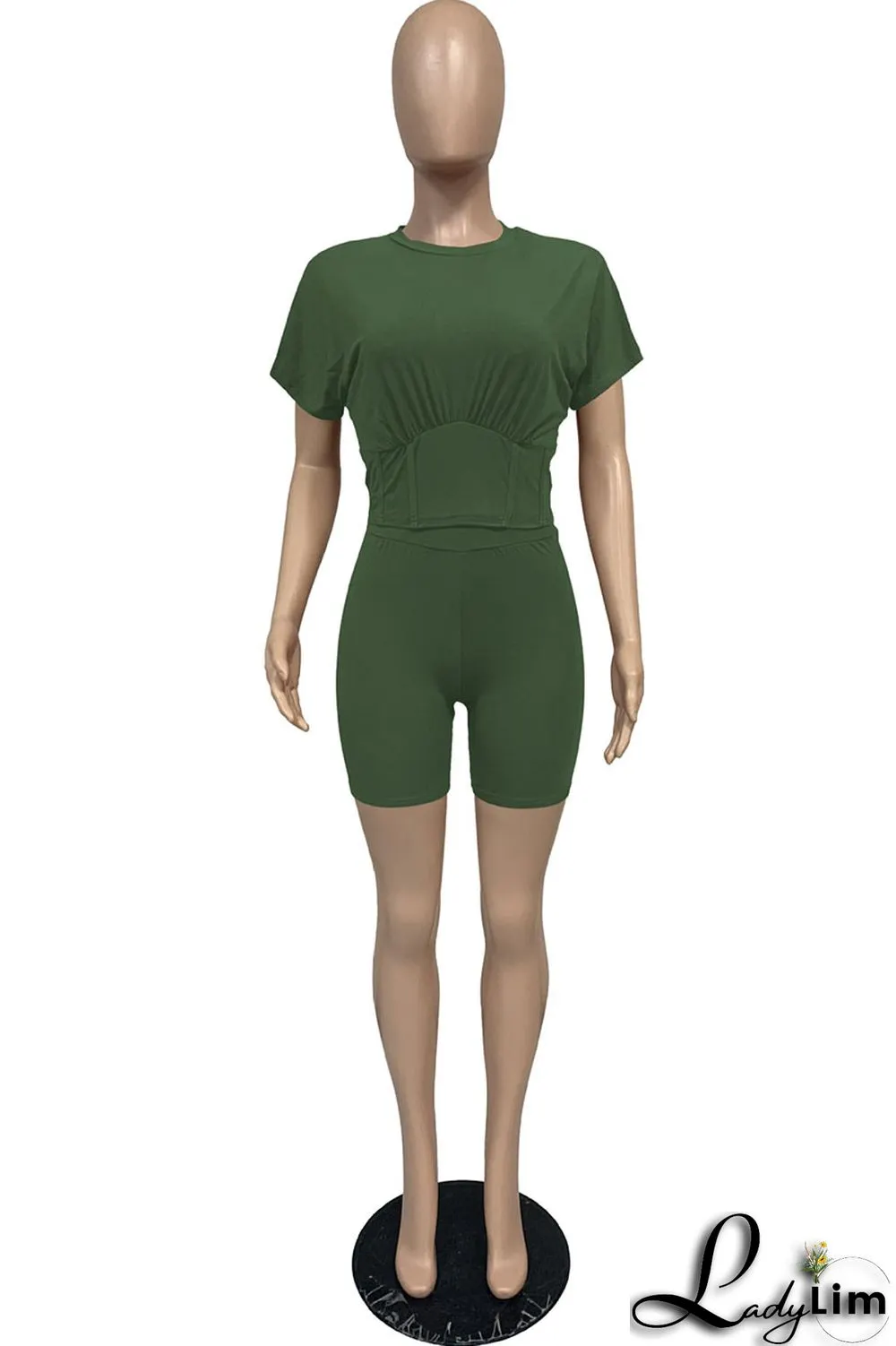 Yellow Casual Solid Split Joint O Neck Short Sleeve Two Pieces
