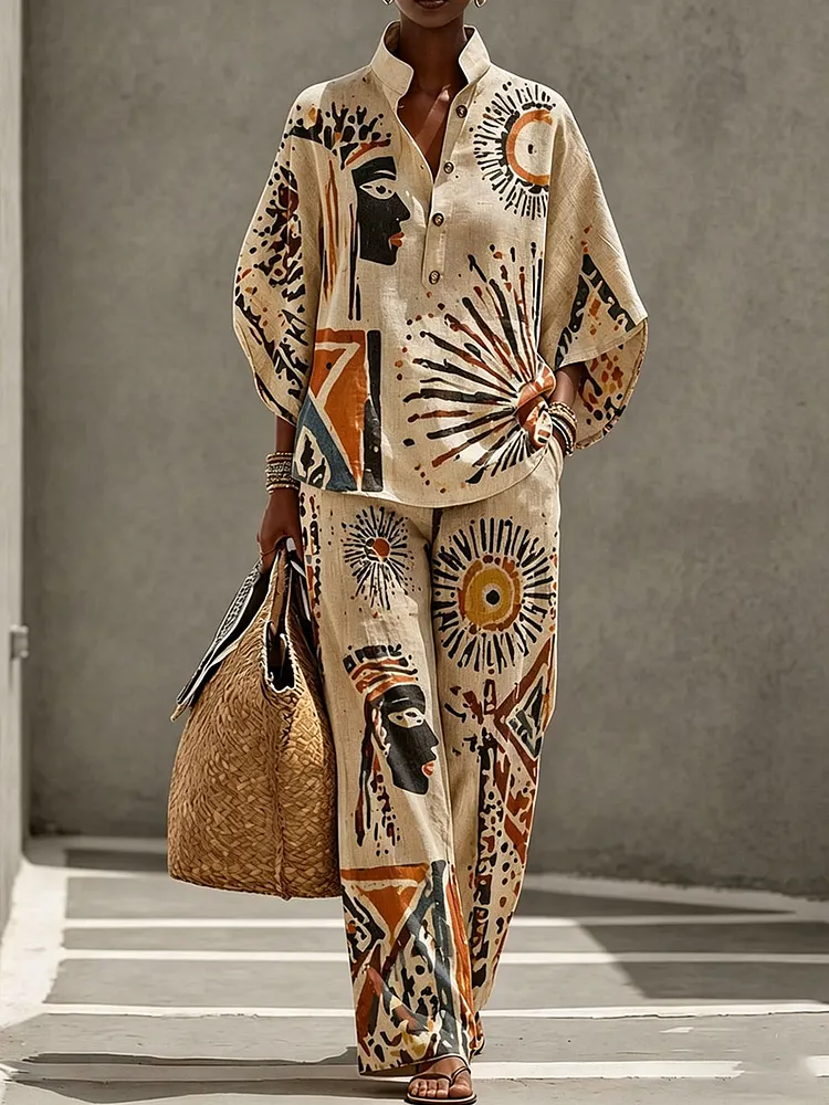 Women&rsquo;s Tribal Art Pattern Creative Print Two-Piece Set