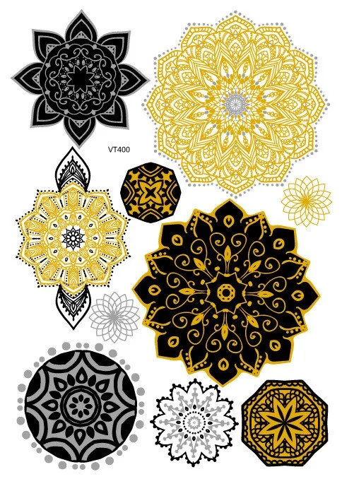 24 Kinds Metallic Bronzing Mandala Temporary Tattoo Sticker Glitter Gold Body Art Waterproof Disposable tatouage temporaire