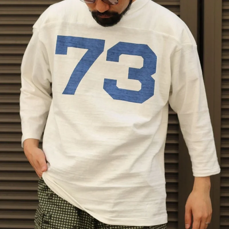 Vintage Cotton Round Neck Letter Print Long Sleeve T-Shirt