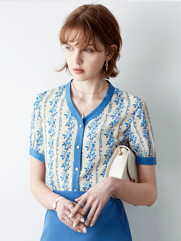 Garden Flower Print Silk Blouse-Luxury Silk Life