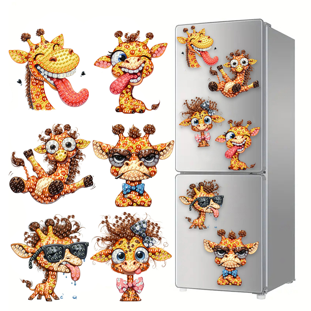 6Pcs Acrylic Giraffe DIY Diamond Painting Fridge Stickers for Home Decor