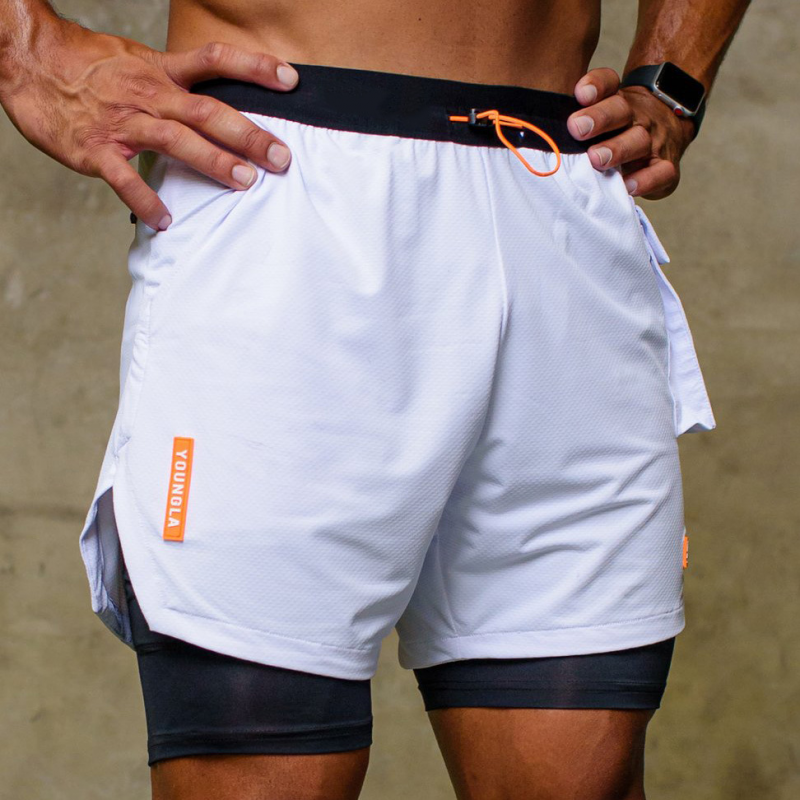 Solid Color Double-deck Quick Dry Fitness Gym Men's Shorts-VESSFUL