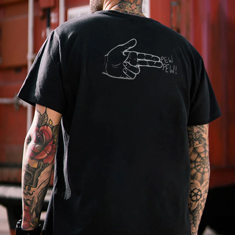 PEW PEW Hand Graphic Casual Modern Style Black Print T-shirt