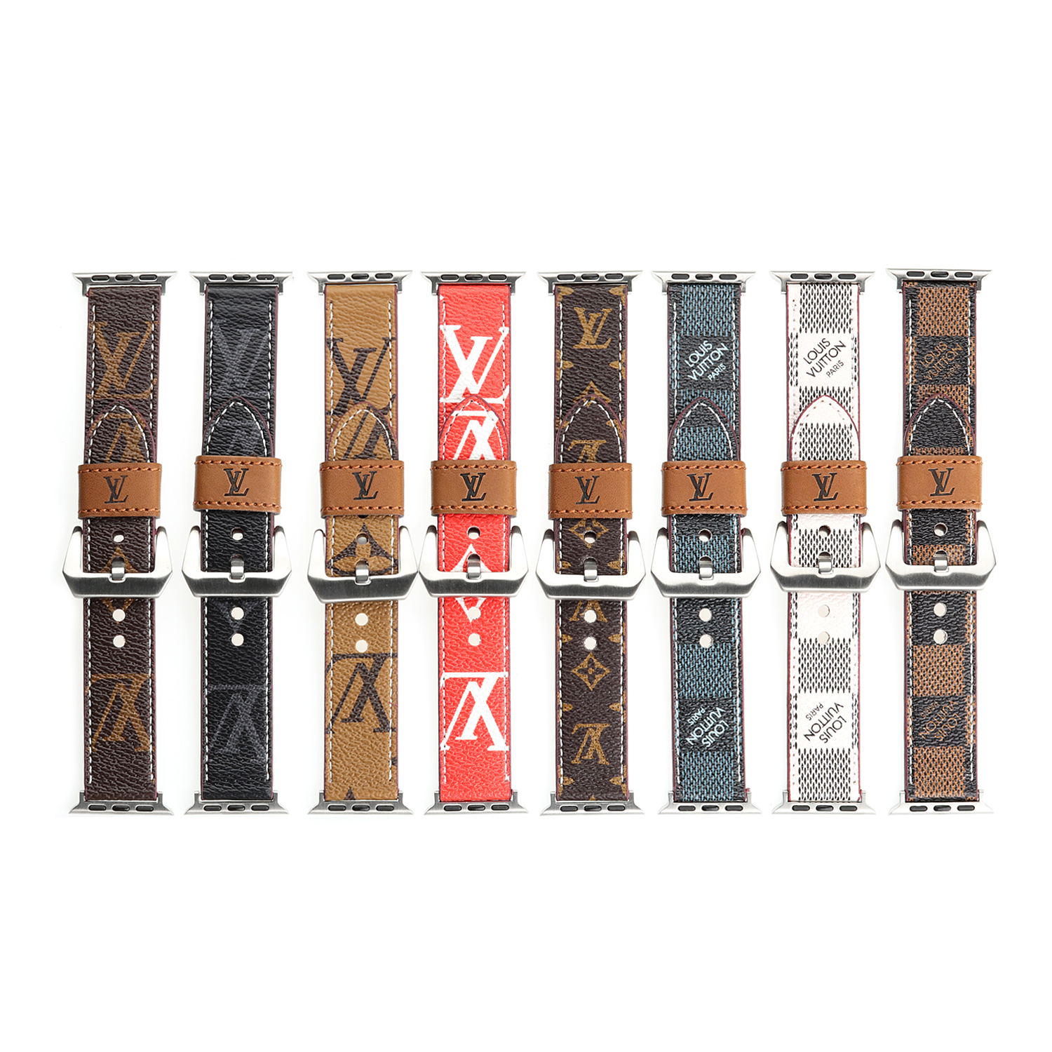 LV Genuine Leather Monogram Canvas Apple Watch Strap Checkerboard Canvas