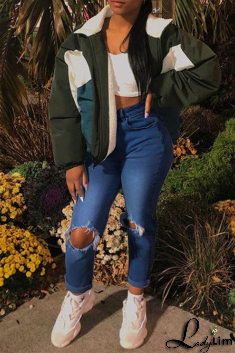 Dark Blue Fashion Casual Solid Ripped High Waist Regular Denim Jeans