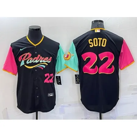 Men's San Diego Padres #22 Juan Soto 2022 Black City Connect Cool Base Stitched Jersey MNF0