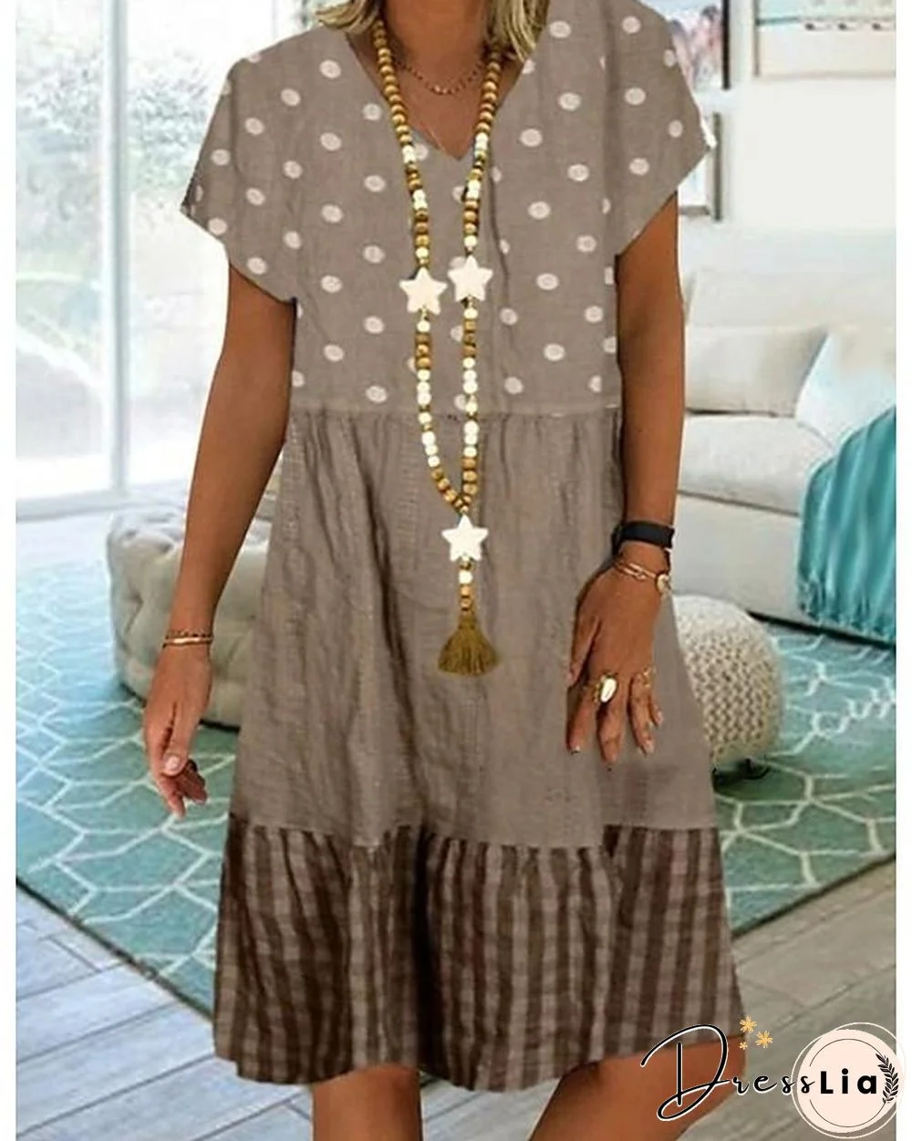 Women's Knee Length Dress - Short Sleeve Polka Dot Print Summer Plus Size Hot Casual Blue Khaki Green M L XL XXL 3XL 4XL 5XL