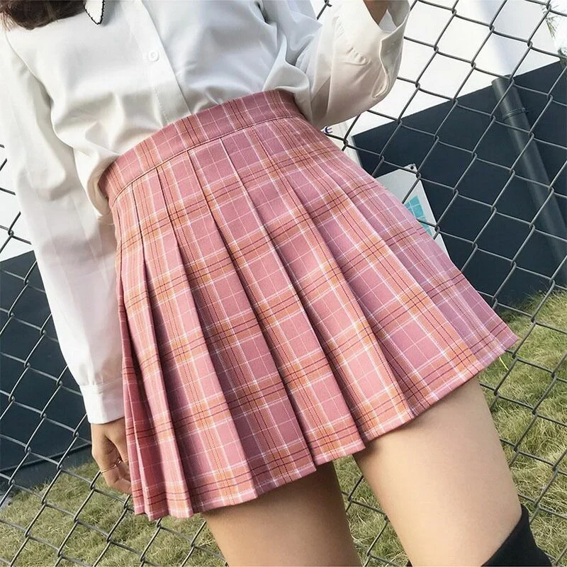 Plaid Skirt Women Summer Mini Skirt High Waist Pleated Skirts Black Gothic Sexy Students Clothes for Sweet Girls JK Uniform