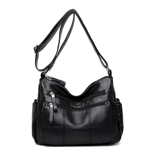Women's Shoulder Bag PU Leather Office Daily Large Capacity Waterproof Breathable Solid Color Wine Black Blue socialshop