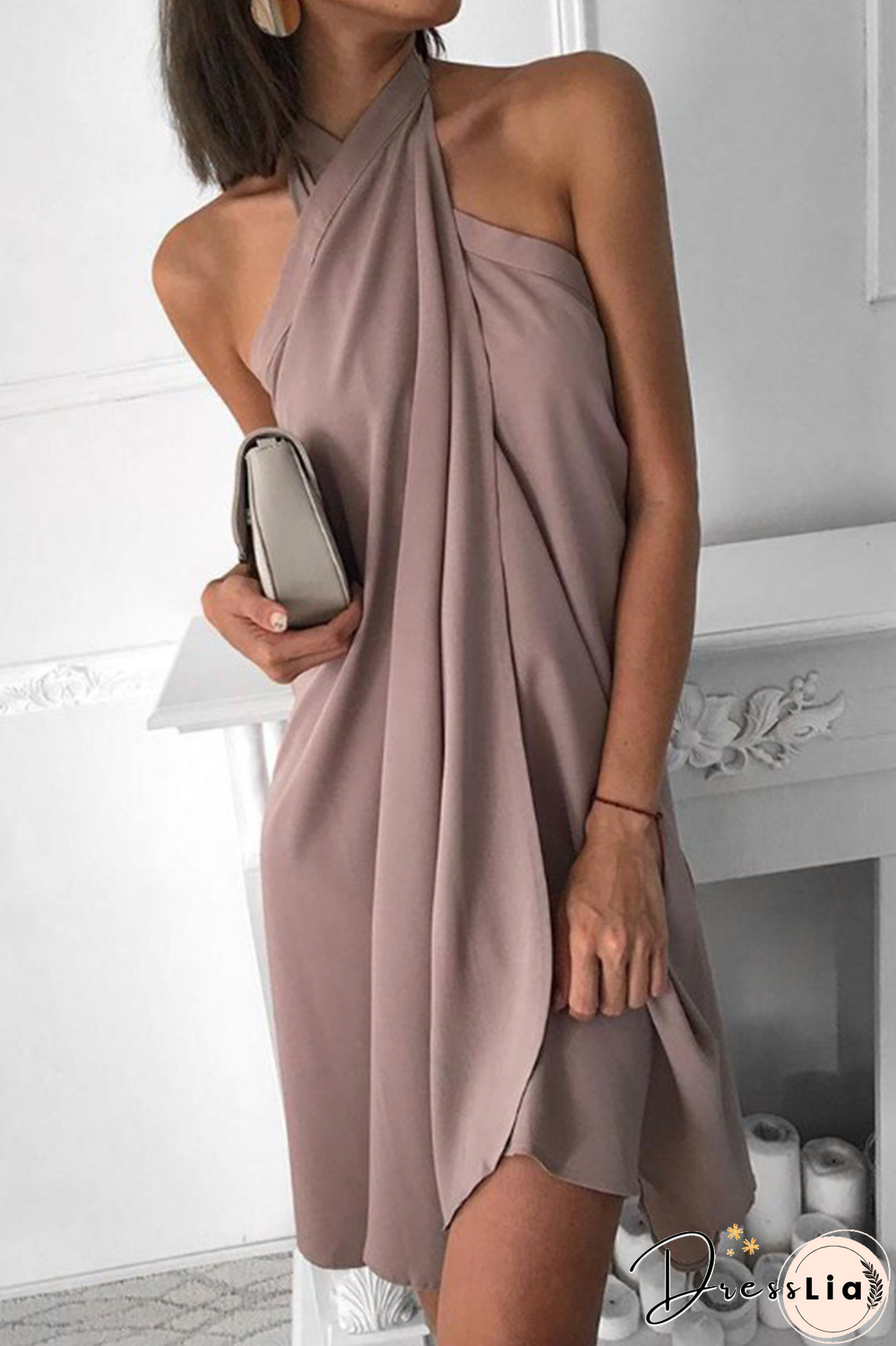 Fashion Elegant Solid Patchwork Halter Irregular Dress Dresses（7 Colors）