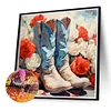 Diamond Painting-DIY Full Round Drill Flower Cowboy Boots（40*40CM)