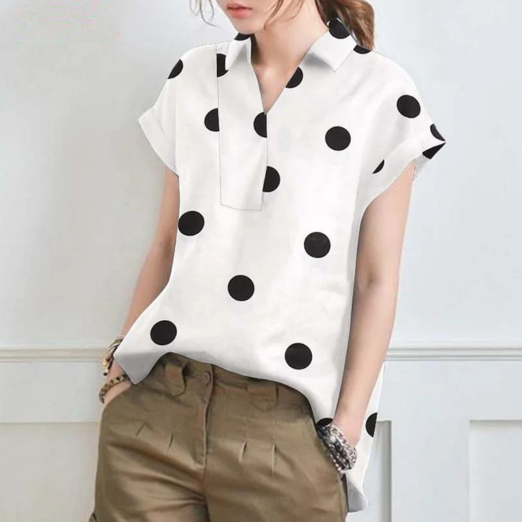 Polka Dot Print Short Sleeve Blouse