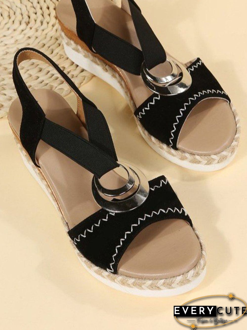 Metal Woven Wedge Platform Roman Sandals