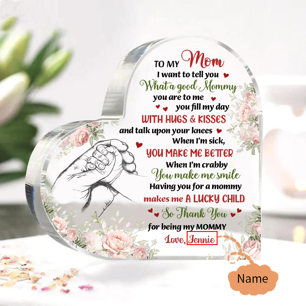 To My Mum/Mom Personalised Name Acrylic Heart Keepsake Holding Hands Ornaments -  I Want to Tell You What a Good Mummy You Are to Me-Jessemade AU