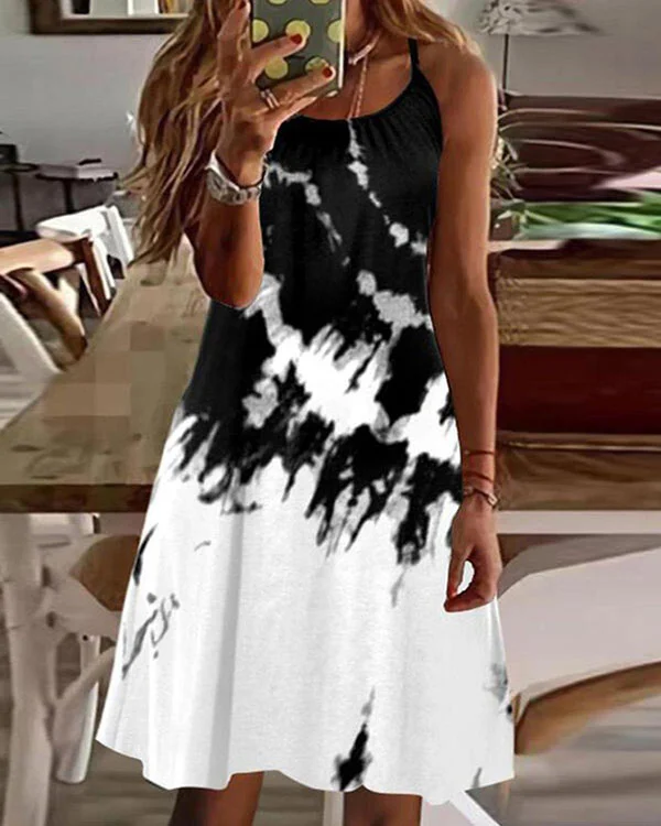 Casual Tie Dye Short Sleeve Knit Dress