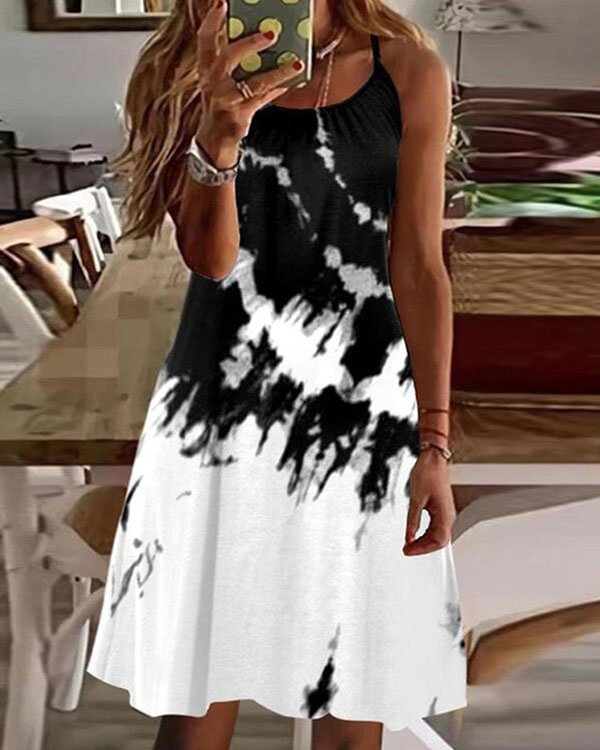Casual Tie Dye Short Sleeve Knit Dress