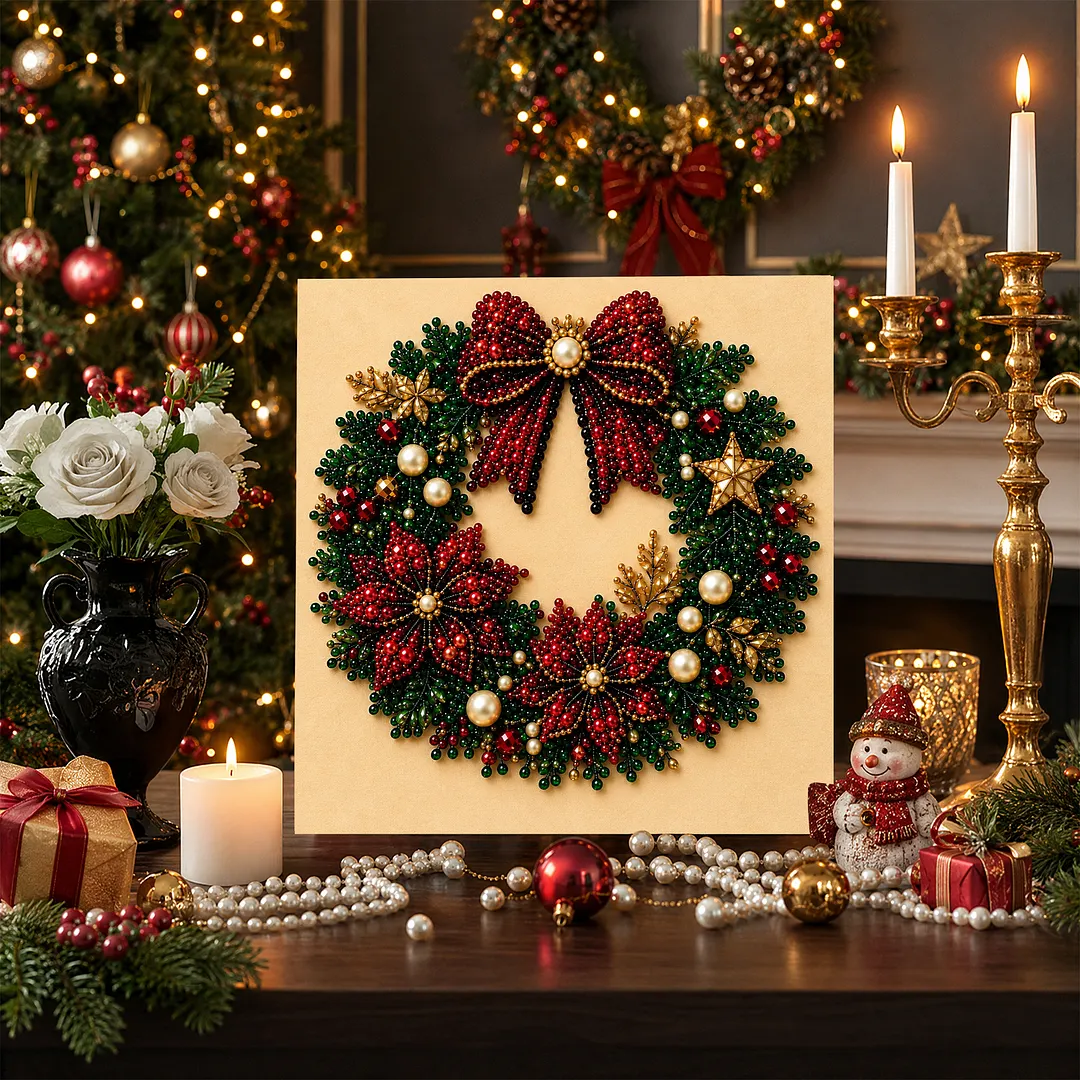 Framed Pearl Painting Kit Christmas Wreath Art Craft 11.81x11.81in