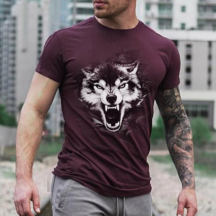 Streetstyle Wolf Printed Casual T-shirt