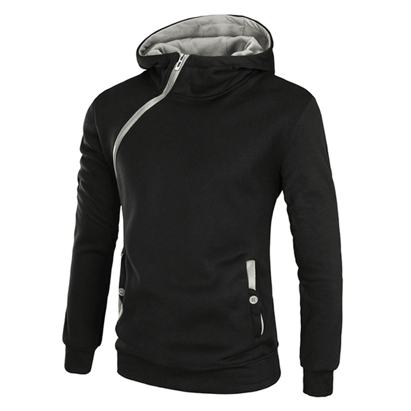 Men'S Casual Solid Color Sport Hoodies Fashion Side Zipper Thick Long Sleeve Hooded Sweatshirt