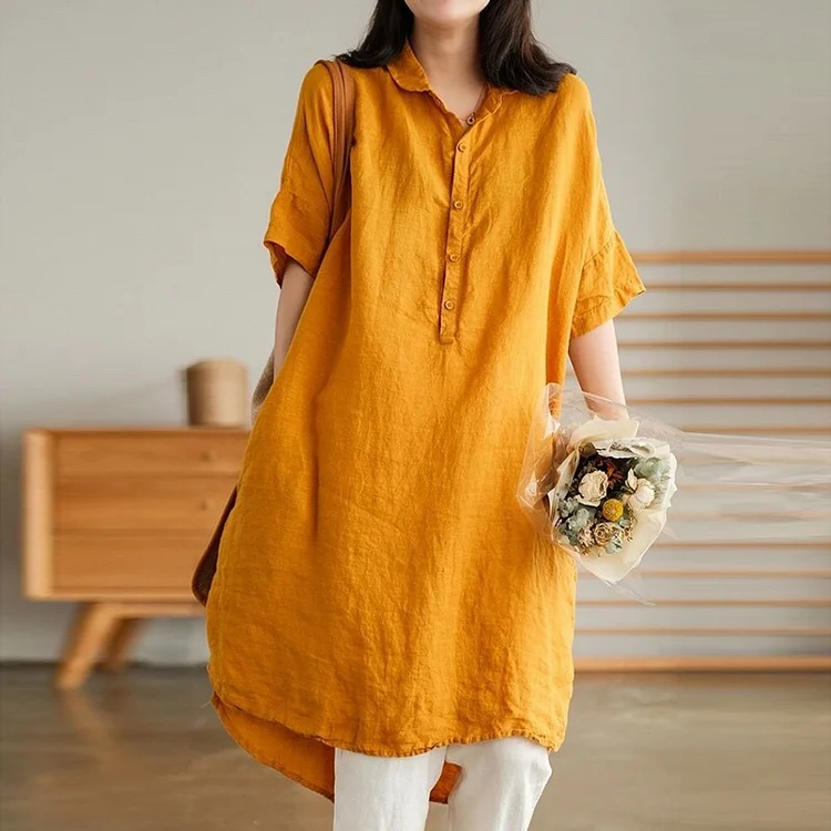 Simple Loose Solid Color Mid Sleeve Lapel Shirt
