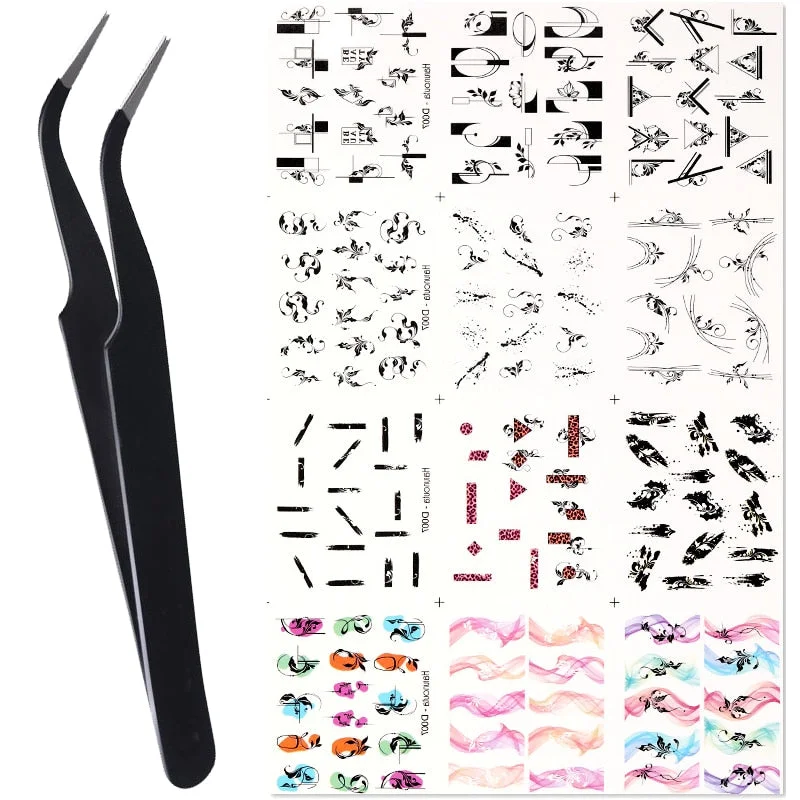 Harunouta Water Decals Stickers Summer Simple Green Leaves Butterfly Geometric Lines Flowers Nail Art Decorations Manicures