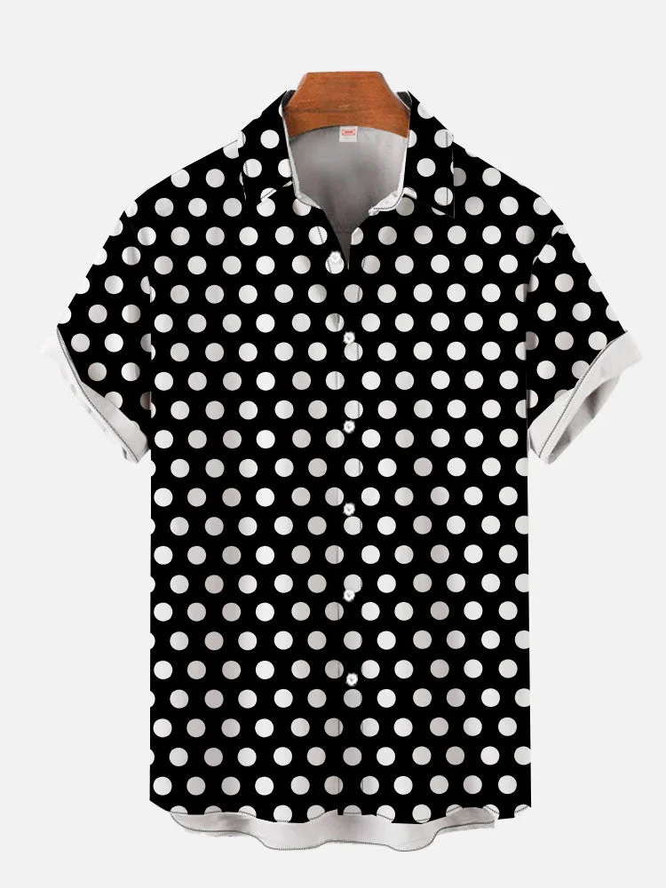 Black And White Round Fashion Polka Dots Printing Men's Short Sleeve Shirt