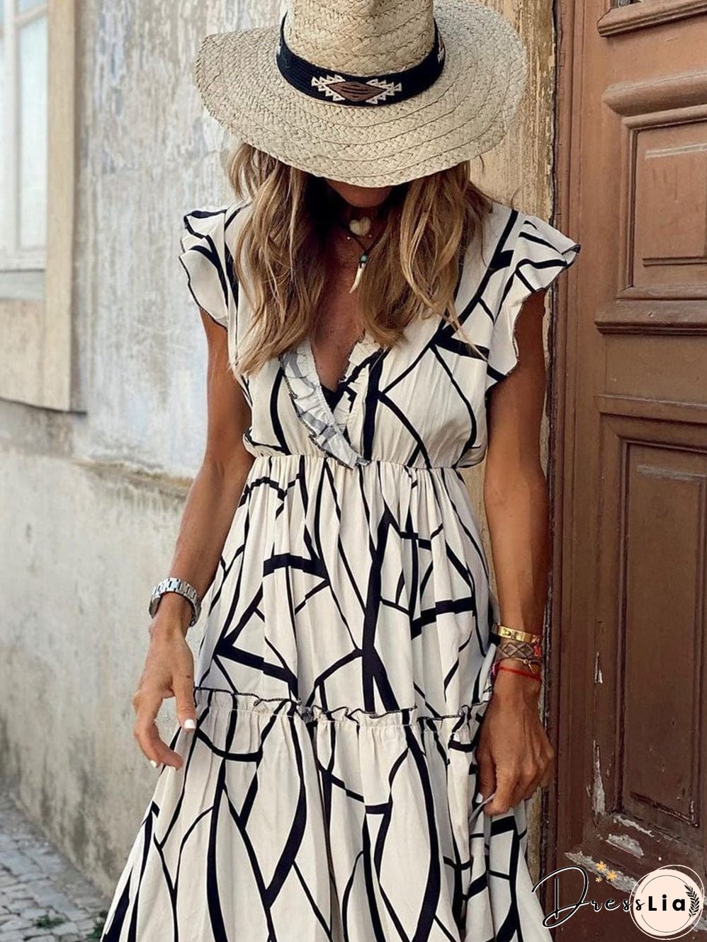 Elegant Abstract Print Maxi Dress