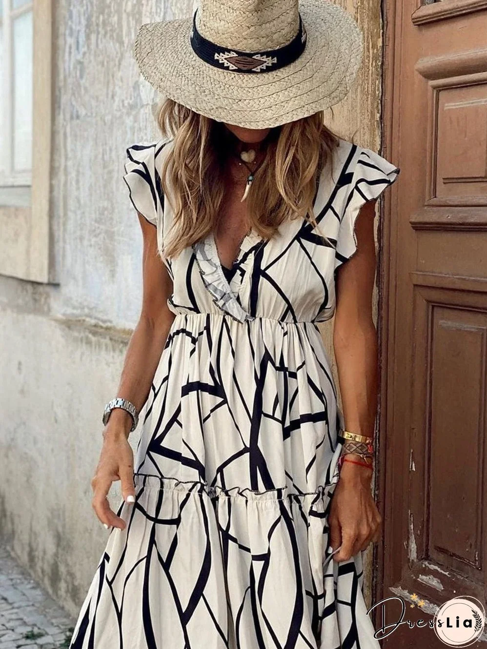 Elegant Abstract Print Maxi Dress