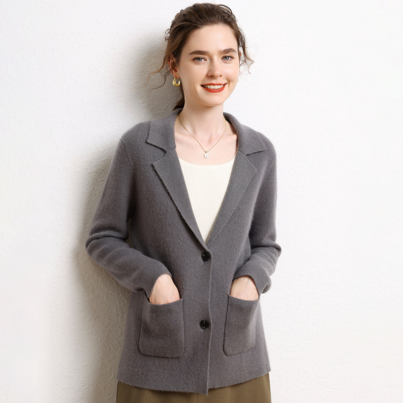 Women's Cashmere Suit Cardigan With Pockets REAL SILK LIFE