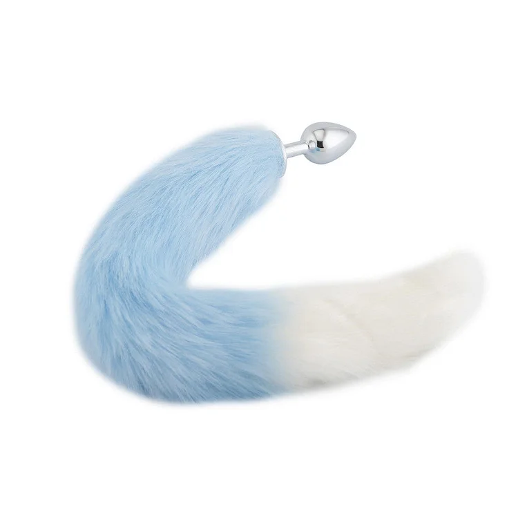 Light Blue with White Fox Metal Tail Plug, 18
